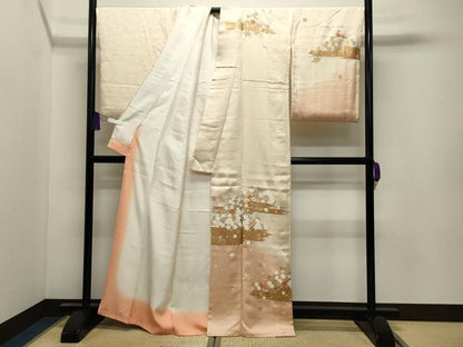 平和屋着物●訪問着　駒刺繍　舞桜文　暈し染め　金彩　正絹　逸品　CABI0809gh