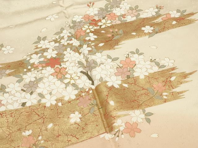 平和屋着物●訪問着　駒刺繍　舞桜文　暈し染め　金彩　正絹　逸品　CABI0809gh