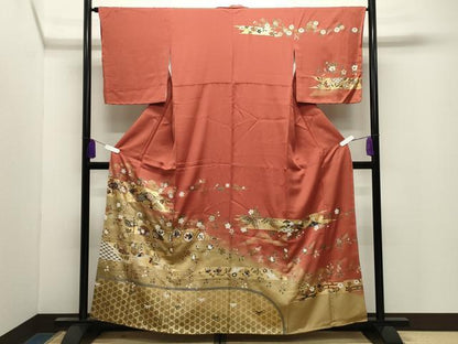 平和屋着物●訪問着　扇面鴛鴦花文　暈し染め　金彩　正絹　逸品　未使用　CABI0814gh