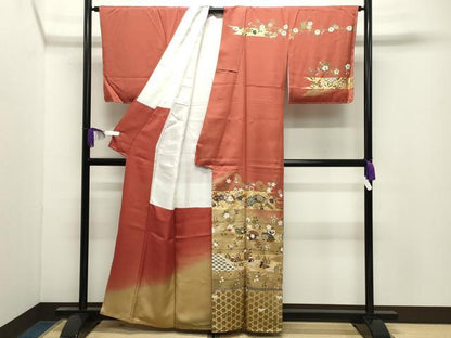 平和屋着物●訪問着　扇面鴛鴦花文　暈し染め　金彩　正絹　逸品　未使用　CABI0814gh