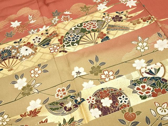 平和屋着物●訪問着　扇面鴛鴦花文　暈し染め　金彩　正絹　逸品　未使用　CABI0814gh