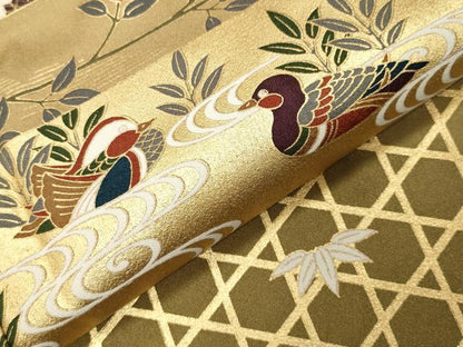 平和屋着物●訪問着　扇面鴛鴦花文　暈し染め　金彩　正絹　逸品　未使用　CABI0814gh