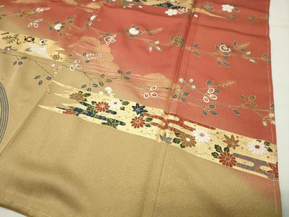 平和屋着物●訪問着　扇面鴛鴦花文　暈し染め　金彩　正絹　逸品　未使用　CABI0814gh