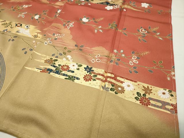 平和屋着物●訪問着　扇面鴛鴦花文　暈し染め　金彩　正絹　逸品　未使用　CABI0814gh
