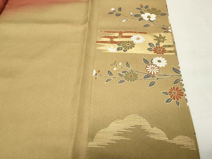 平和屋着物●訪問着　扇面鴛鴦花文　暈し染め　金彩　正絹　逸品　未使用　CABI0814gh