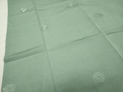 平和屋着物●中国三大刺繍　スワトウ刺繍　総刺繍　色無地　梅笹地紋　薄萌葱色　正絹　逸品　CABI0816gh