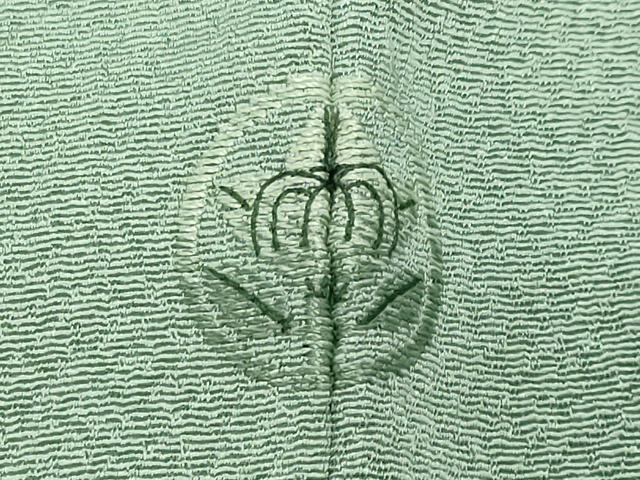 平和屋着物●中国三大刺繍　スワトウ刺繍　総刺繍　色無地　梅笹地紋　薄萌葱色　正絹　逸品　CABI0816gh