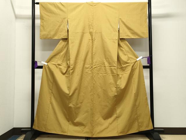 平和屋着物●上質な紬　色無地　山吹茶色　正絹　逸品　CABI0819gh