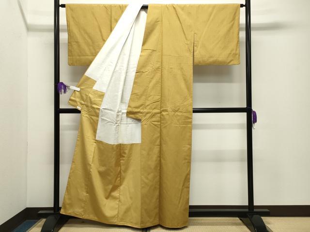 平和屋着物●上質な紬　色無地　山吹茶色　正絹　逸品　CABI0819gh