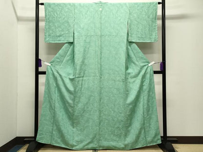 平和屋着物●上質な色無地　舞花地紋　若緑色　正絹　逸品　未使用　CABI0822gh