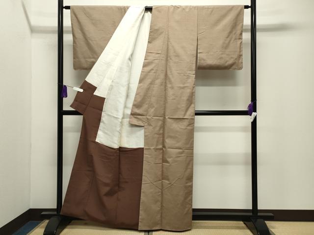 平和屋着物●結城紬　色無地　白茶色　正絹　逸品　CABI0825gh