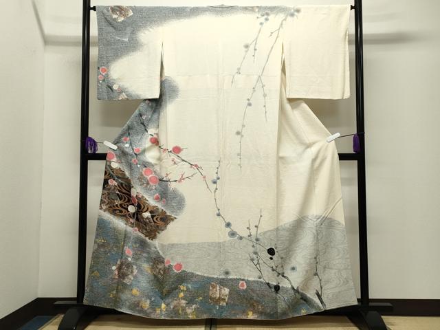 平和屋着物●訪問着　流水枝梅文　金銀彩　正絹　逸品　CABI0827gh