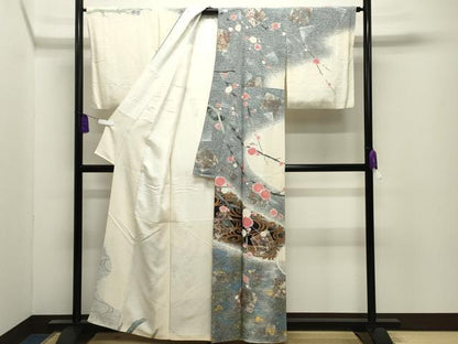 平和屋着物●訪問着　流水枝梅文　金銀彩　正絹　逸品　CABI0827gh