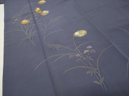 平和屋着物●訪問着　竹屋町刺繍　草花文　金彩　正絹　逸品　CABI0833gh