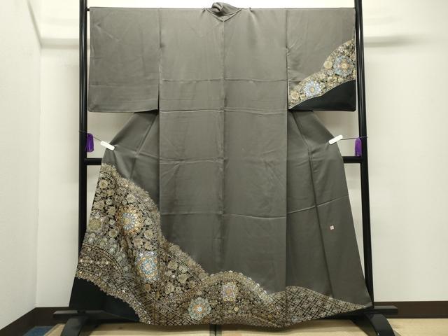 平和屋着物●玉虫金彩　加藤信和　訪問着　更紗花唐草文　黒地　正絹　逸品　CABI0845gh