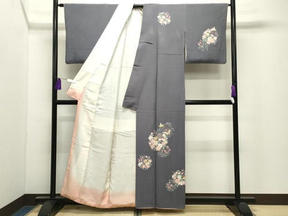 平和屋着物●訪問着　飛蝶花丸文　金彩　正絹　逸品　CABI0849gh