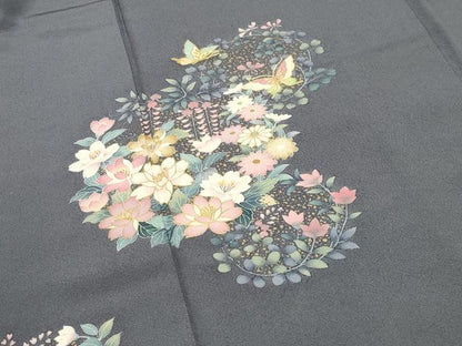 平和屋着物●訪問着　飛蝶花丸文　金彩　正絹　逸品　CABI0849gh