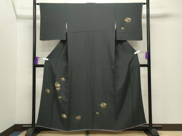 平和屋着物●訪問着　吉祥文　黒地　金彩　正絹　逸品　未使用　CABI0850gh