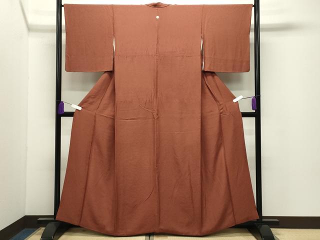 平和屋着物●上質な色無地　花唐草地紋　柿渋色　正絹　逸品　CABI0857gh