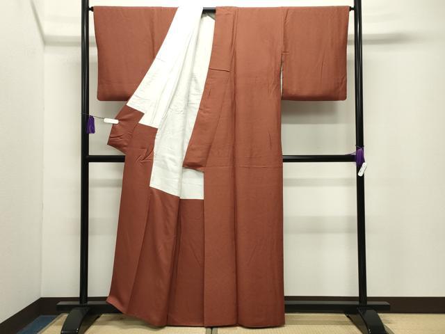平和屋着物●上質な色無地　花唐草地紋　柿渋色　正絹　逸品　CABI0857gh