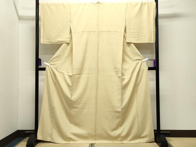 平和屋着物●上質な色無地　御召縮緬　淡黄色　正絹　逸品　CABI0858gh
