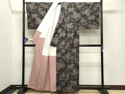 平和屋着物●上質な紬　笹竹文　正絹　逸品　CABI0861gh