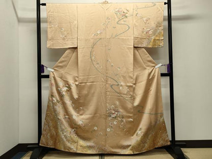 平和屋着物●訪問着　駒刺繍　地紙重ね花文　暈し染め　金銀彩　正絹　逸品　CABI0862gh