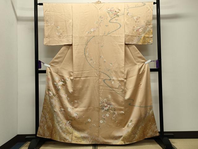 平和屋着物●訪問着　駒刺繍　地紙重ね花文　暈し染め　金銀彩　正絹　逸品　CABI0862gh