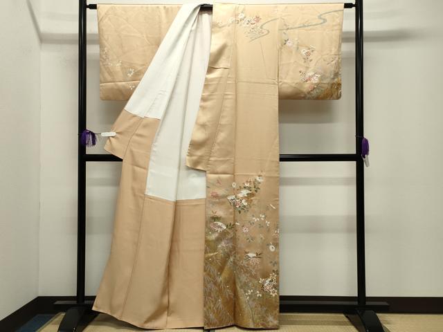 平和屋着物●訪問着　駒刺繍　地紙重ね花文　暈し染め　金銀彩　正絹　逸品　CABI0862gh