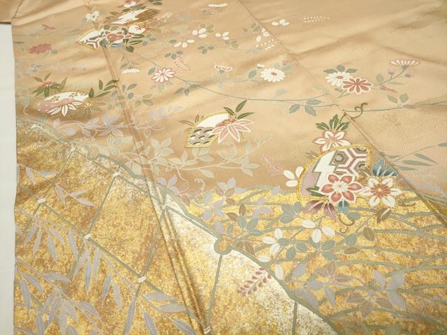 平和屋着物●訪問着　駒刺繍　地紙重ね花文　暈し染め　金銀彩　正絹　逸品　CABI0862gh