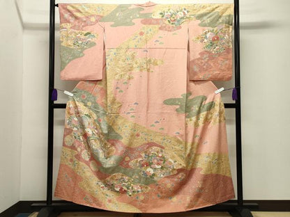平和屋着物●訪問着　御所車鴛鴦花文　金彩　正絹　逸品　CABI0863gh