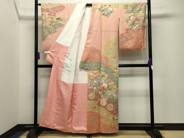 平和屋着物●訪問着　御所車鴛鴦花文　金彩　正絹　逸品　CABI0863gh