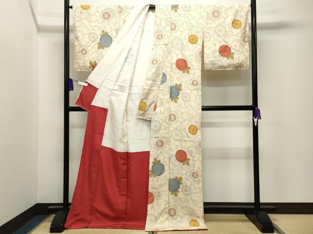 平和屋着物●上質な小紋　菊唐草文　金彩　ロング丈　正絹　逸品　未使用　CABI0866gh