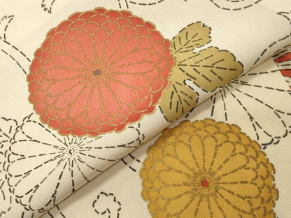 平和屋着物●上質な小紋　菊唐草文　金彩　ロング丈　正絹　逸品　未使用　CABI0866gh