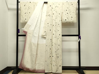 平和屋着物●上質な小紋　手描き　草花文　金彩　正絹　逸品　CABI0867gh