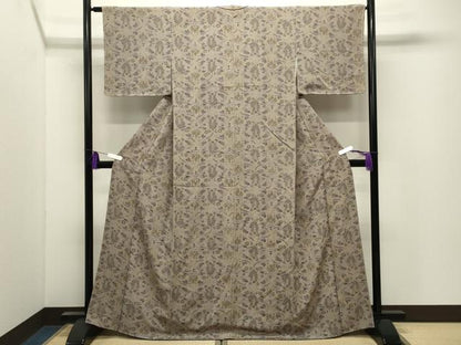 平和屋着物●上質な小紋　更紗花唐草文　鬼しぼ縮緬　正絹　逸品　未使用　CABI0870gh