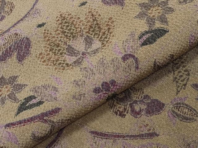 平和屋着物●上質な小紋　更紗花唐草文　鬼しぼ縮緬　正絹　逸品　未使用　CABI0870gh