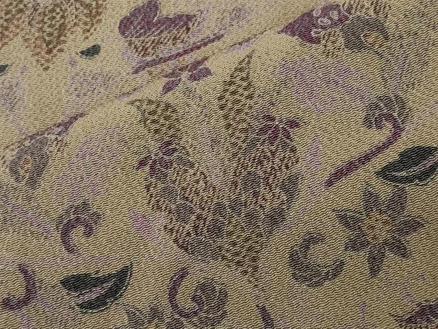 平和屋着物●上質な小紋　更紗花唐草文　鬼しぼ縮緬　正絹　逸品　未使用　CABI0870gh