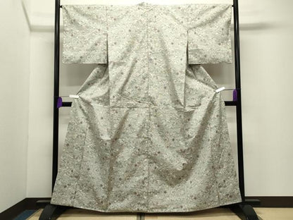 平和屋着物●本場大島紬　白大島　7マルキ　草花文　正絹　逸品　CABI0871gh