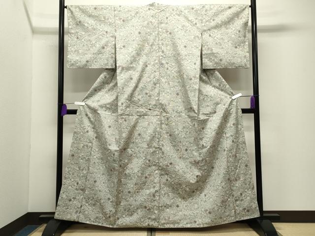 平和屋着物●本場大島紬　白大島　7マルキ　草花文　正絹　逸品　CABI0871gh