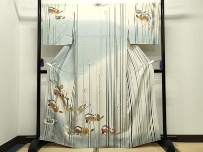 平和屋着物●訪問着　友禅　鴛鴦花文　暈し染め　金彩　正絹　逸品　CABI0873gh