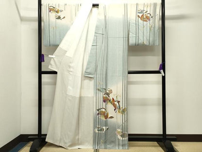 平和屋着物●訪問着　友禅　鴛鴦花文　暈し染め　金彩　正絹　逸品　CABI0873gh