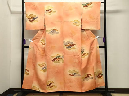 平和屋着物●上質な小紋　地紋起こし　雲重ね片輪車文　暈し染め　正絹　逸品　CABI0875gh