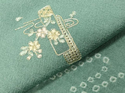 平和屋着物●中国三大刺繍　スワトウ刺繍　小紋　駒刺繍　絞り　短冊流水花文　正絹　逸品　CABI0876gh