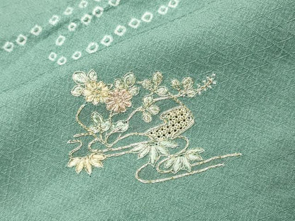 平和屋着物●中国三大刺繍　スワトウ刺繍　小紋　駒刺繍　絞り　短冊流水花文　正絹　逸品　CABI0876gh