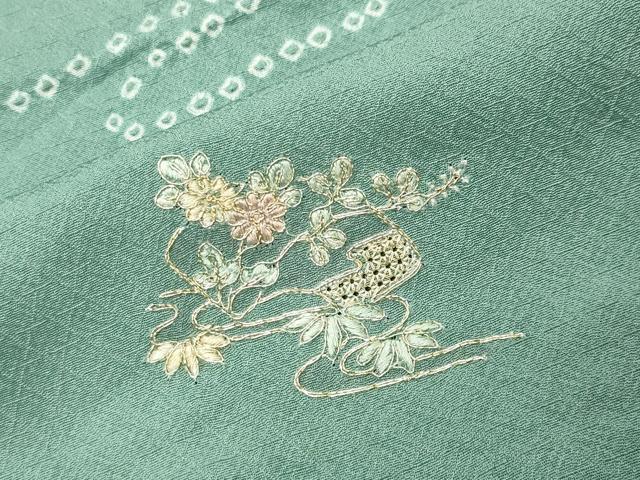 平和屋着物●中国三大刺繍　スワトウ刺繍　小紋　駒刺繍　絞り　短冊流水花文　正絹　逸品　CABI0876gh