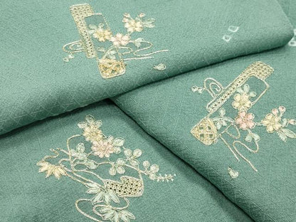 平和屋着物●中国三大刺繍　スワトウ刺繍　小紋　駒刺繍　絞り　短冊流水花文　正絹　逸品　CABI0876gh