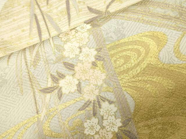 平和屋着物●訪問着　駒刺繍　渡橋枝垂れ桜文　暈し染め　金彩　正絹　逸品　CABI0878gh