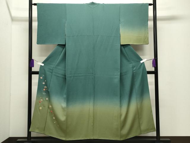平和屋着物●訪問着　総刺繍　吹き寄せ文　暈し染め　金糸　正絹　逸品　CABI0880gh