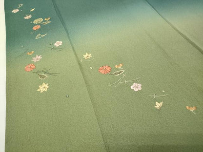 平和屋着物●訪問着　総刺繍　吹き寄せ文　暈し染め　金糸　正絹　逸品　CABI0880gh